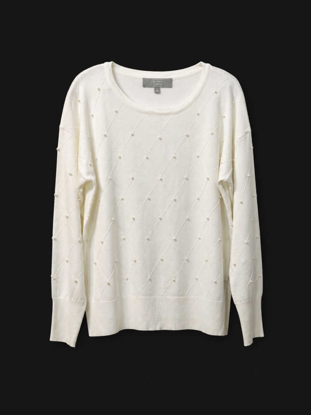 Berkley Jensen Women’s Cream, Pearl Embellished Long Sleeve Sweater. Size- M